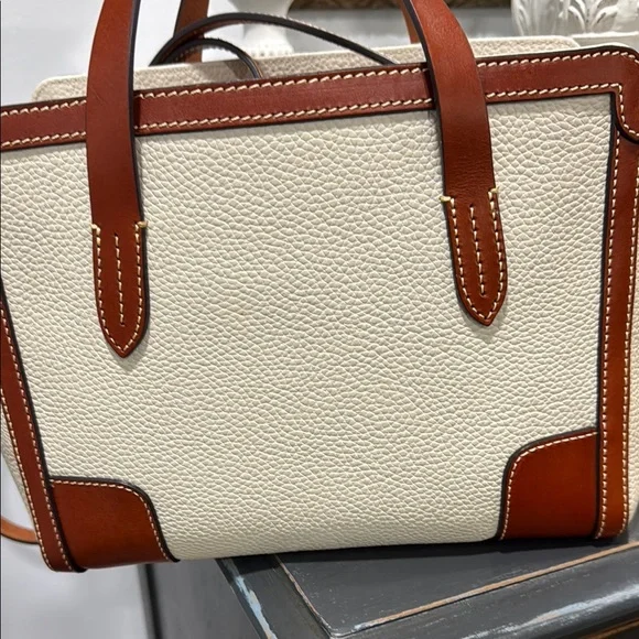 Dooney & Bourke Cream and Tan Satchel with Structured Design AWL - Picture 5 of 12